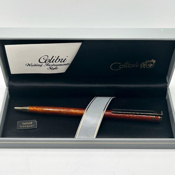 Vintage COLIBRI Brown Tan Lacquer w/ Gold Trim Ballpoint Pen and case - Picture 4 of 6